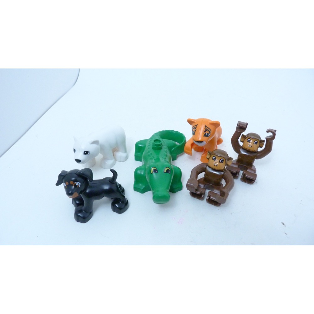 LEGO Duplo Animal Figure Lot Crocodile Polar Bear Monkeys Tiger Dog 6pc